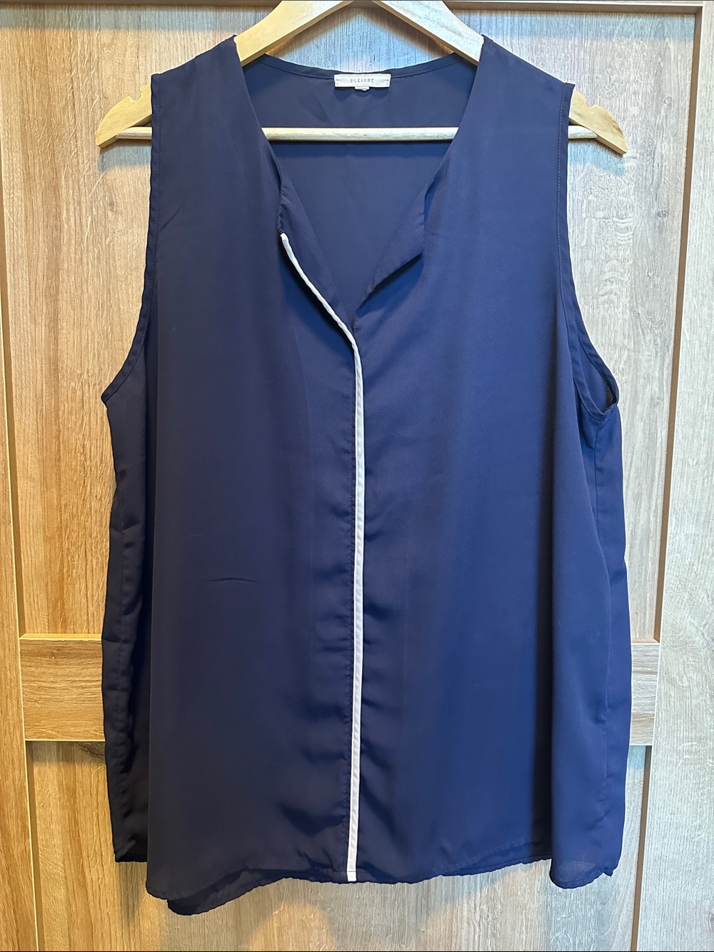 Pleione Navy Blue Sleeveless Tank with White Piped Trim